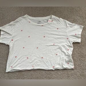 PINK Victoria's Secret crop top White Tee with pink Hearts